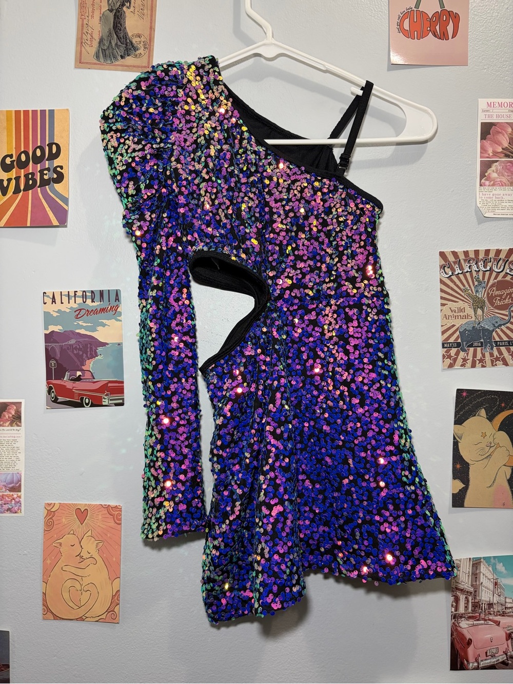 Iridescent Sequin One-Shoulder Dress